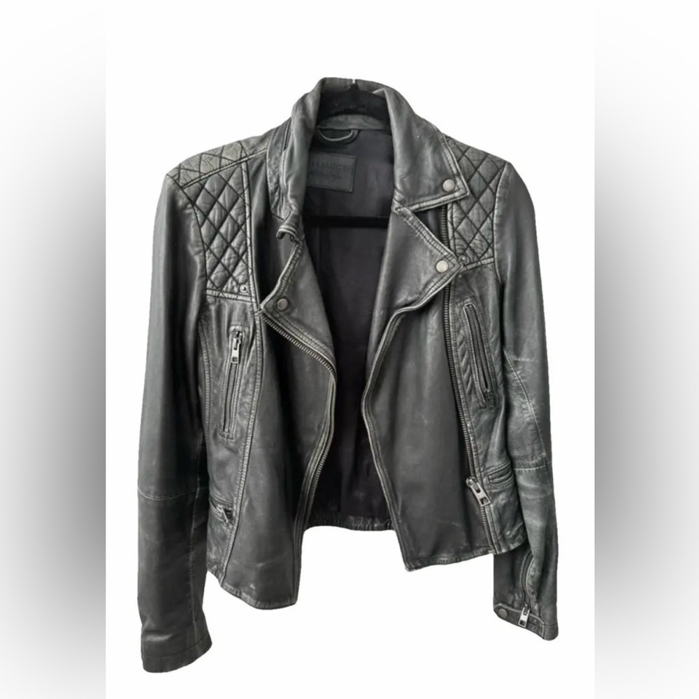 All Saints Quilted Black Leather Jacket